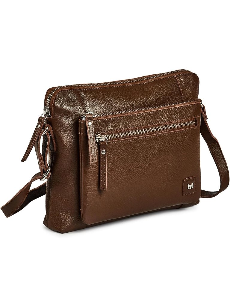 Women's Chocolate Leather Sling Purse With Adjustable Straps Crossbody Bags